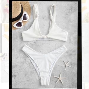 ZAFUL Ribbed Bow High Leg Bikini Swimsuit (M)
